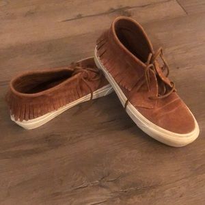 VANS women tan suede fringe moccasin sneaker